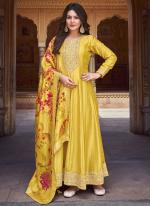 Dola Silk Yellow Wedding Wear Sequins Work Anarkali Suit